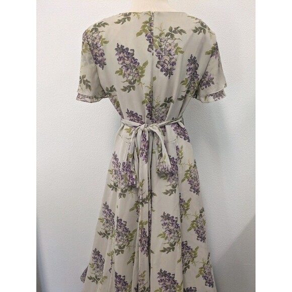 Vintage Ivory Lilac Floral Floor Length Silk Dress sz 12 Bridesmaid Formal - Picture 8 of 16